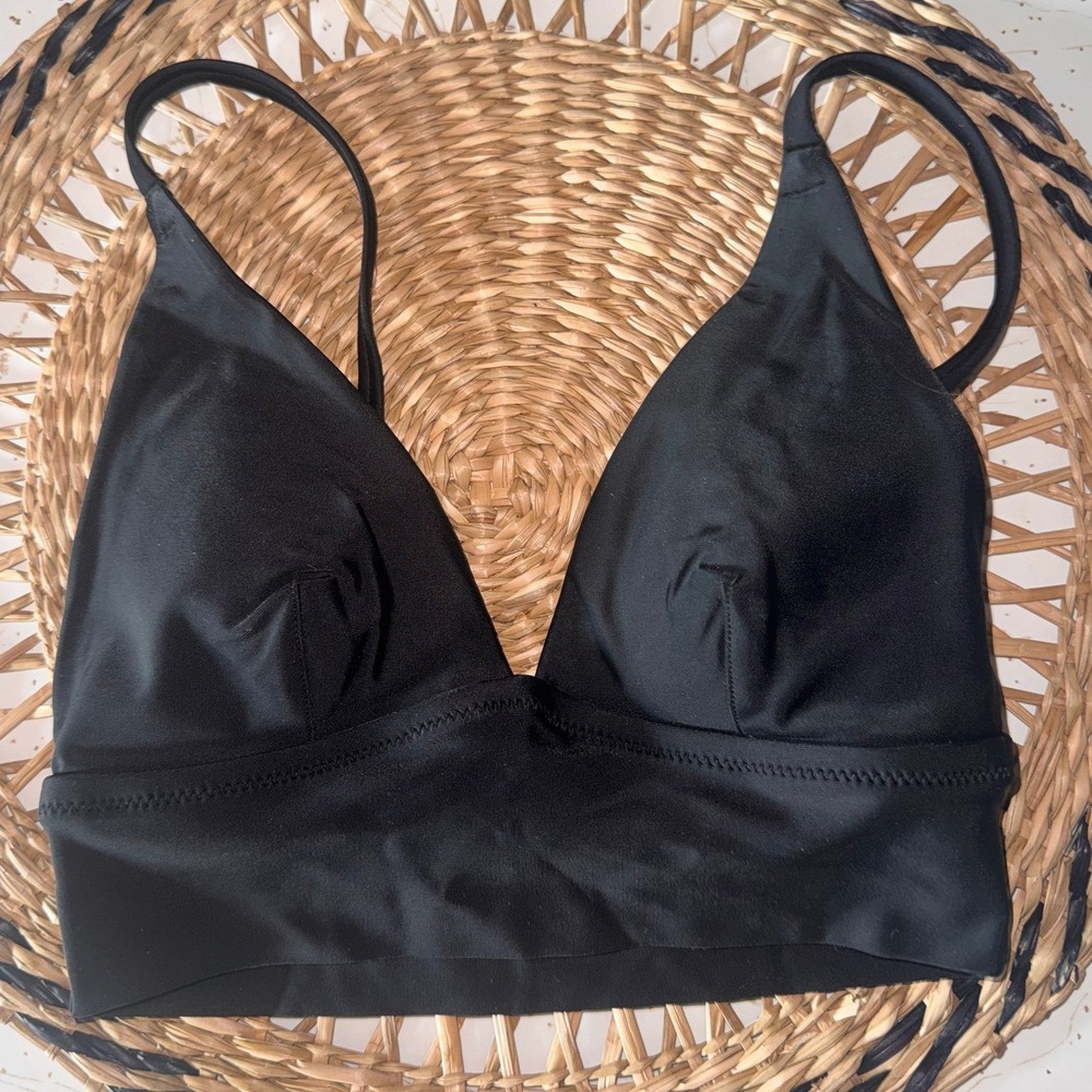 Aerie Real Good Triangle Bikini Top Black UPF 50 Swim XXS NWT